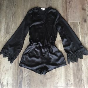 RiffRaff Black Polyester Bell Sleeve & Lace Romper